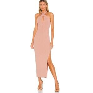 LOVERS + FRIENDS | Tyra Ribbed Midi Dress With Crossover Neckline and Slit Small